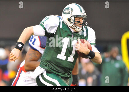 Jan. 2, 2011 - East Rutherford, New Jersey, U.S - New York Jets quarterback Kellen Clemens (11) runs for a touchdown during the final regular season game at The New Meadowlands Stadium in East Rutherford New Jersey New York defeats Buffalo 38 to 7 to clinch a playoff berth (Credit Image: © Brooks Von Arx/Southcreek Global/ZUMAPRESS.com) Stock Photo