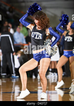 Members of the Texas State University dance team stand at attention at ...