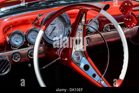 Classic Car Dashboard and Steering Wheel Stock Photo