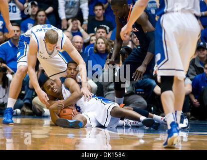 Jan. 15, 2011 - Durham, North Carolina, U.S - Duke Blue Devils guard Tyler Thornton (3) grabs a loose ball. Duke beats Virginia 76-60 at Cameron Indoor Stadium (Credit Image: © Mark Abbott/Southcreek Global/ZUMAPRESS.com) Stock Photo