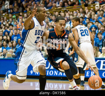 Jan. 15, 2011 - Durham, North Carolina, U.S - Virginia Cavaliers guard Mustapha Farrakhan (2) drives by Duke Blue Devils guard Nolan Smith (2). Duke beats Virginia 76-60 at Cameron Indoor Stadium (Credit Image: © Mark Abbott/Southcreek Global/ZUMAPRESS.com) Stock Photo