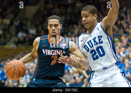 Jan. 15, 2011 - Durham, North Carolina, U.S - Duke Blue Devils guard Andre Dawkins (20) guards Virginia Cavaliers guard Mustapha Farrakhan (2). Duke beats Virginia 76-60 at Cameron Indoor Stadium (Credit Image: © Mark Abbott/Southcreek Global/ZUMAPRESS.com) Stock Photo