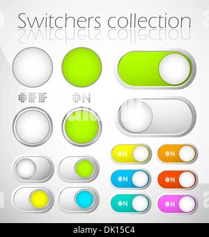 Set of metal on off switchers / sliders Stock Vector