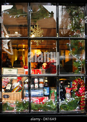 Shop display decorated for Christmas in Bakewell, Peak District National Park Derbyshire England UK - December Stock Photo