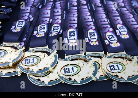 Jan 16, 2011 - Venice Beach, California, U.S. - Thousands of runners participate in the 2nd annual 13.1 Marathon - Los Angeles and Karhu 5k Race. Medals for participants on display. (Credit Image: © Ringo Chiu/ZUMAPRESS.com) Stock Photo