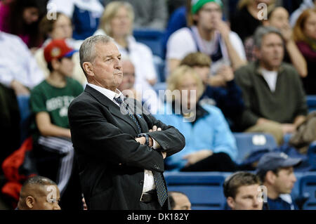 Jan. 17, 2011 - Storrs, Connecticut, United States of America - Connecticut head coach Jim Calhoun watches the game from the sidelines.  Connecticut defeats Villanova  61 - 59 at Gampel Pavilion. (Credit Image: © Geoff Bolte/Southcreek Global/ZUMAPRESS.com) Stock Photo