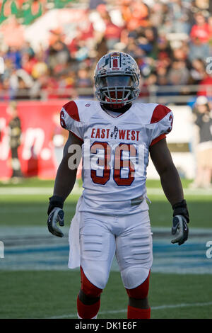 Jan. 22, 2011 - Orlando, FL, USA - January 22, 2011:  #36 Brian Rolle of The Ohio State University prepares for the next play at the 2011 East West Shrine Game. (Credit Image: © Andrew Patron/ZUMAPRESS.com) Stock Photo