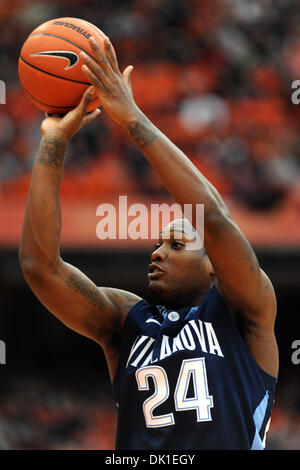 Jan. 22, 2011 - Syracuse, New York, United States of America - Villanova Wildcats guard Corey Stokes (24) takes the three point shot in the first half against Syracuse. Villanova leads Syracuse 40-29 at the half at the Carrier Dome in Syracuse, NY. (Credit Image: © Michael Johnson/Southcreek Global/ZUMAPRESS.com) Stock Photo