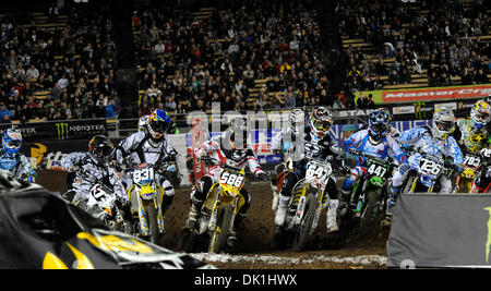 Jan. 23, 2011 - Los Angeles, ca, usa - Jan. 22, 2011-Los Angeles, California, USA-AMA Supercross Motorcycle Racing at Dodger Stadium.  This is the first time that AMA Supercross races were held at Dodger Stadium...Credit Image: cr  Scott Mitchell/ZUMA Press (Credit Image: © Scott Mitchell/ZUMAPRESS.com) Stock Photo