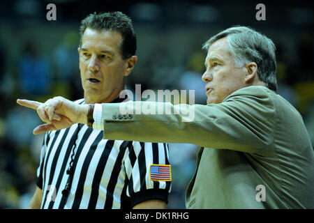 Jan. 27, 2011 - Berkeley, California, United States of America - Cal head coach Mike Montgomery argues a call during the NCAA basketball game between the Oregon State Beavers and the California Golden Bears at Haas Pavilion. Cal won in a rout, 85-57. (Credit Image: © Matt Cohen/Southcreek Global/ZUMAPRESS.com)