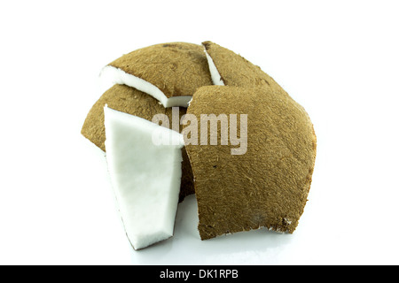 fresh Coconuts with parts on white background Stock Photo