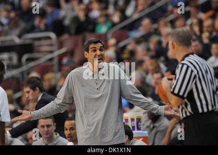 Jan. 29, 2011 - Philadelphia, Pennsylvania, U.S - Villanova head coach Jay Wright  pleads his case to the referee. At the half Georgetown leads Villanova 32-26 in a big East battle in a game being played at Wells Fargo Center in Philadelphia, Pennsylvania (Credit Image: © Mike McAtee/Southcreek Global/ZUMAPRESS.com) Stock Photo