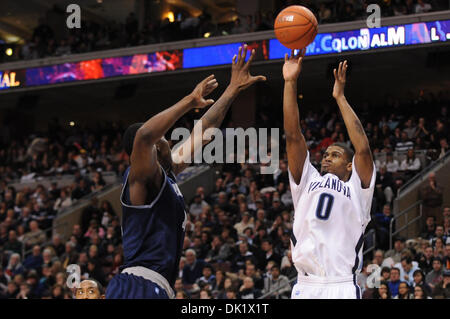 Jan. 29, 2011 - Philadelphia, Pennsylvania, U.S - Villanova Wildcats forward Antonio Pena (0) shoots over a defender. At the half Georgetown leads Villanova 32-26 in a big East battle in a game being played at Wells Fargo Center in Philadelphia, Pennsylvania (Credit Image: © Mike McAtee/Southcreek Global/ZUMAPRESS.com) Stock Photo