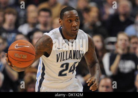 Jan. 29, 2011 - Philadelphia, Pennsylvania, U.S - Villanova Wildcats guard Corey Stokes (24) brings the ball up court. At the half Georgetown leads Villanova 32-26 in a big East battle in a game being played at Wells Fargo Center in Philadelphia, Pennsylvania (Credit Image: © Mike McAtee/Southcreek Global/ZUMAPRESS.com) Stock Photo