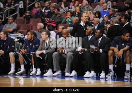 Jan. 29, 2011 - Philadelphia, Pennsylvania, U.S - John Thompson III and his staff on the bench during game action. At the half Georgetown leads Villanova 32-26 in a big East battle in a game being played at Wells Fargo Center in Philadelphia, Pennsylvania (Credit Image: © Mike McAtee/Southcreek Global/ZUMAPRESS.com) Stock Photo