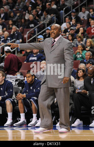 Jan. 29, 2011 - Philadelphia, Pennsylvania, U.S - John Thompson III calls in the play during game action. At the half Georgetown leads Villanova 32-26 in a big East battle in a game being played at Wells Fargo Center in Philadelphia, Pennsylvania (Credit Image: © Mike McAtee/Southcreek Global/ZUMAPRESS.com) Stock Photo