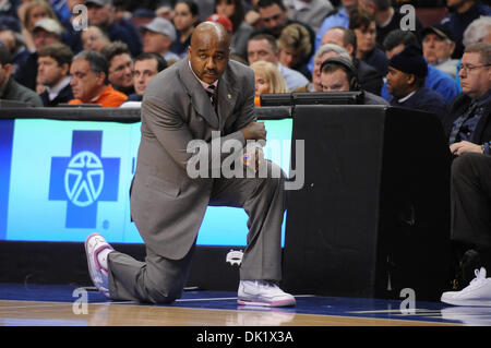 Jan. 29, 2011 - Philadelphia, Pennsylvania, U.S - John Thompson III watches game action from the sidelines.  Georgetown defeats Villanova 69-66 in a big East battle in a game being played at Wells Fargo Center in Philadelphia, Pennsylvania (Credit Image: © Mike McAtee/Southcreek Global/ZUMAPRESS.com) Stock Photo