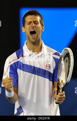 Jan. 30, 2011 - Melbourne, Australia - NOVAK DJOKOVIC (SRB) wins the men's singles final match in the Australian Open at Melbourne Park. (Credit Image: © Sydney Low/Southcreek Global/ZUMAPRESS.com) Stock Photo