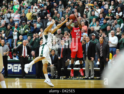 Feb. 2, 2011 - Ft Collins, Colorado, United States of America - San Diego State senior guard, D.J. Gay puts up a shot at the end of the game to win it for the Aztecs as Colorado State's Dorian Green defends. The San Diego State Aztecs defeated the Colorado State Rams 56-54 in a conference matchup at Moby Arena. (Credit Image: © Andrew Fielding/Southcreek Global/ZUMAPRESS.com) Stock Photo