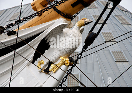 Gannet figure head on HMS Gannet a Victorian Sloop at the Historic Dockyard, Chatham, UK Stock Photo