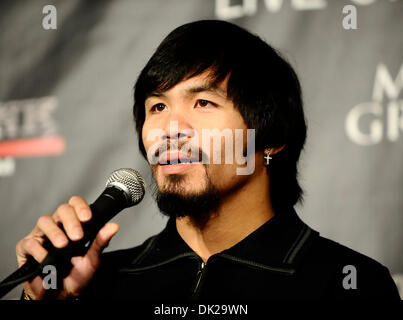 Feb 10,2011 - Beverly Hills, California, USA. Manny ''PacmanÃ“ Pacquiao talks during the kick-off their coast-to-coast U.S. media tour for his bought with Sugar Shane Mosley world championship fight in Beverly Hills. The fight will take place on May 7th at the MGM grand Hotel in Las Vegas. Beverly Hills CA. (Credit Image: © Gene Blevins/ZUMAPRESS.com) Stock Photo