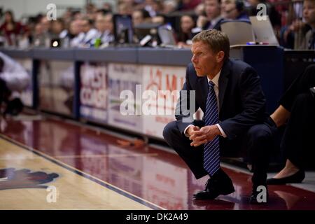 Feb. 10, 2011 - Los Angeles, California, U.S - 10 February, 2011:  Gonzaga head coach Mark Few watches his team stay ahead of LMU.  Gonzaga leads Loyola Marymount 37-28 at the half. (Credit Image: © Josh Chapel/Southcreek Global/ZUMAPRESS.com) Stock Photo