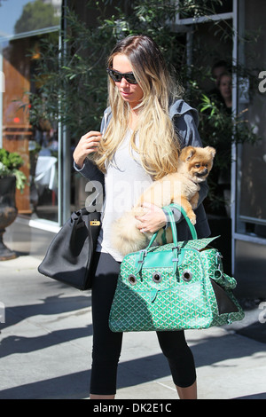 Petra Ecclestone leaving an office building Beverly Hills carrying her Pomeranian puppy Los Angeles California - 10.04.12 Stock Photo