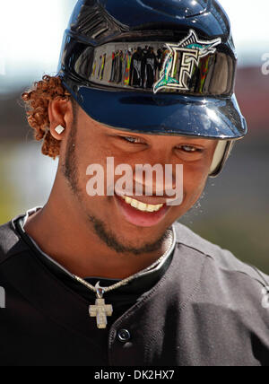 Feb. 15, 2011 - Miami, FL - Florida, USA - United States - 021011 (Allen Eyestone/The Palm Beach Post) MIAMI FL... Florida Marlins' Hanley Ramirez takes batting practice at the team's new ballpark in Miami. (Credit Image: © The Palm Beach Post/ZUMAPRESS.com) Stock Photo