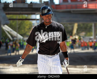 Feb. 15, 2011 - Miami, FL - Florida, USA - United States - 021011 (Allen Eyestone/The Palm Beach Post) MIAMI FL... Florida Marlins' Hanley Ramirez takes batting practice at the team's new ballpark in Miami. (Credit Image: © The Palm Beach Post/ZUMAPRESS.com) Stock Photo