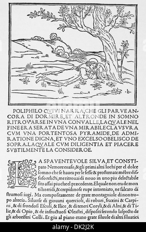 Hypnerotomachia Poliphili by Aldus Manutius of Venice 1499 ( Poliphilo's Strife of Love in a Dream or The Dream of Poliphilus) Stock Photo