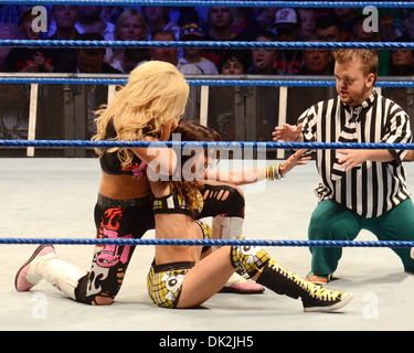 Natalya AJ Hornswoggle WWE Smack Down at O2 Arena Featuring: Natalya AJ Hornswoggle Where: Dublin Ireland When: 12 Apr 2012 Stock Photo