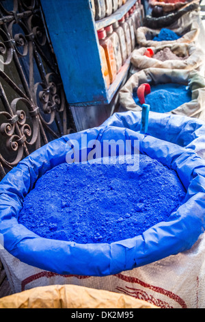 Color pigments in the blue medina of Chefchaouen, Morocco Stock Photo