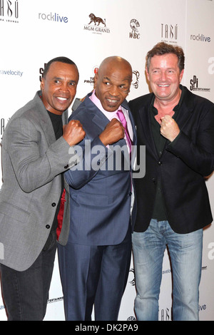 Sugar Ray Leonard Mike Tyson Piers Morgan Mike Tyson's 'Mike Tyson: Undisputed Truth - Live On Stage' Grand Opening Show at MGM Stock Photo