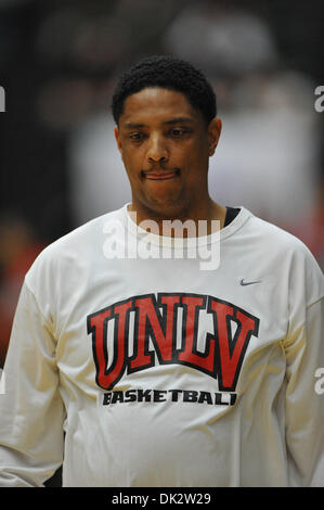 Feb. 19, 2011 - Fort Collins, Colorado, United States of America - UNLV assistant coach Lew Hill during the pregame warmups. The UNLV Runnin' Rebels defeated the Colorado State Rams by a score of 68-61in a Mountain West conference matchup at Moby Arena. (Credit Image: © Andrew Fielding/Southcreek Global/ZUMAPRESS.com) Stock Photo