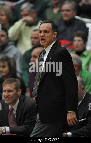 Feb. 19, 2011 - Fort Collins, Colorado, United States of America - UNLV head coach Lon Kruger yells at his team. The UNLV Runnin' Rebels defeated the Colorado State Rams by a score of 68-61in a Mountain West conference matchup at Moby Arena. (Credit Image: © Andrew Fielding/Southcreek Global/ZUMAPRESS.com) Stock Photo