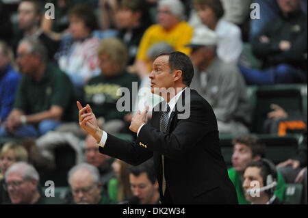 Feb. 19, 2011 - Fort Collins, Colorado, United States of America - UNLV head coach Lon Kruger in the second half. The UNLV Runnin' Rebels defeated the Colorado State Rams by a score of 68-61in a Mountain West conference matchup at Moby Arena. (Credit Image: © Andrew Fielding/Southcreek Global/ZUMAPRESS.com) Stock Photo