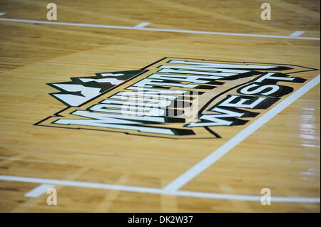 Feb. 19, 2011 - Fort Collins, Colorado, United States of America - The Mountain West conference Logo on the court before the game. The UNLV Runnin' Rebels defeated the Colorado State Rams by a score of 68-61in a Mountain West conference matchup at Moby Arena. (Credit Image: © Andrew Fielding/Southcreek Global/ZUMAPRESS.com) Stock Photo