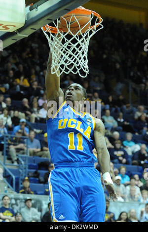 Feb. 20, 2011 - Berkeley, California, U.S - UCLA Bruins guard LAZERIC JONES (11) dunks during the NCAA basketball game between the UCLA Bruins and the California Golden Bears at Haas Pavilion. Cal leads 28-19 at the half. (Credit Image: © Matt Cohen/Southcreek Global/ZUMAPRESS.com)