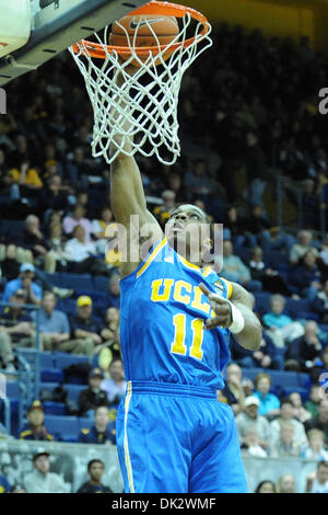 Feb. 20, 2011 - Berkeley, California, U.S - UCLA Bruins guard Lazeric Jones (11) dunks during the NCAA basketball game between the UCLA Bruins and the California Golden Bears at Haas Pavilion. Cal held off UCLA 76-72 in overtime. (Credit Image: © Matt Cohen/Southcreek Global/ZUMAPRESS.com)