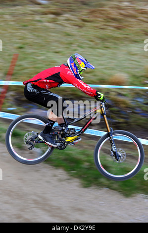 American mountain biker Aaron Gwin competes in the UCI Mountain Bike World Cup in Fort William, Scotland. Stock Photo