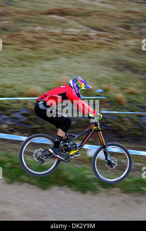 American mountain biker Aaron Gwin competes in the UCI Mountain Bike World Cup in Fort William, Scotland. Stock Photo