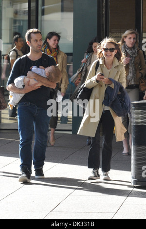 Natalie Portman spotted with husband Benjamin Millepied and son Aleph leaving Juilliard & SAB Cafe in Manhattan New York City Stock Photo