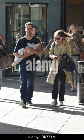 Natalie Portman spotted with husband Benjamin Millepied and son Aleph leaving Juilliard & SAB Cafe in Manhattan New York City Stock Photo