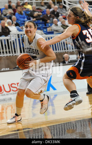 Feb. 23, 2011 - Bethlehem, Pennsylvania, U.S - Lehigh University G Kristen Dalton (25) drives past Bucknell University F Joyce Novacek (35) during Wednesday night's Patriot League match-up at Stabler Arena in Bethlehem, PA. Lehigh leads Bucknell by a score of 34 - 18. (Credit Image: © Brian Freed/Southcreek Global/ZUMAPRESS.com) Stock Photo