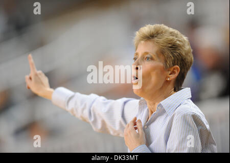 Feb. 23, 2011 - Bethlehem, Pennsylvania, U.S - Bucknell University head coach Kathy Fedorjaka calls out a play for her team against Lehigh during Wednesday night's Patriot League match-up at Stabler Arena in Bethlehem, PA. Lehigh defeats Bucknell by a final score of 72 - 39. (Credit Image: © Brian Freed/Southcreek Global/ZUMAPRESS.com) Stock Photo