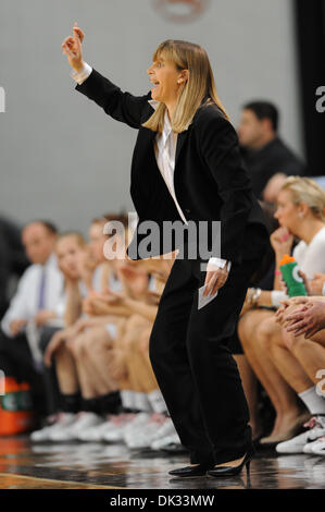 Feb. 23, 2011 - Bethlehem, Pennsylvania, U.S - Lehigh University head coach Sue Troyan calls out a play for her team against Bucknell during Wednesday night's Patriot League match-up at Stabler Arena in Bethlehem, PA. Lehigh defeats Bucknell by a final score of 72 - 39. (Credit Image: © Brian Freed/Southcreek Global/ZUMAPRESS.com) Stock Photo