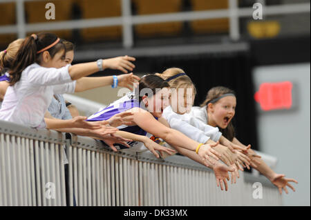 Feb. 23, 2011 - Bethlehem, Pennsylvania, U.S - Lehigh University fans scream for free basketballs being passed out by the cheerleaders during Wednesday night's Patriot League match-up against Bucknell at Stabler Arena in Bethlehem, PA. Lehigh defeats Bucknell by a final score of 72 - 39. (Credit Image: © Brian Freed/Southcreek Global/ZUMAPRESS.com) Stock Photo