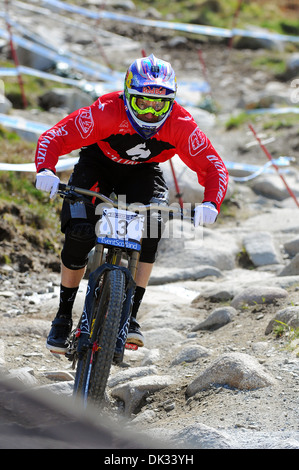 American mountain biker Aaron Gwin competes in the UCI Mountain Bike World Cup in Fort William, Scotland. Stock Photo