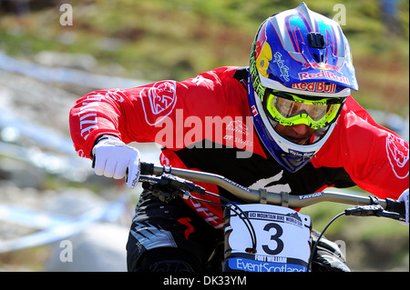 American mountain biker Aaron Gwin competes in the UCI Mountain Bike World Cup in Fort William, Scotland. Stock Photo