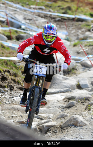 American mountain biker Aaron Gwin competes in the UCI Mountain Bike World Cup in Fort William, Scotland. Stock Photo